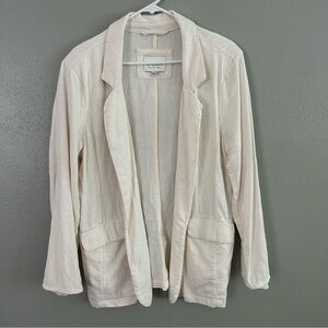 Stoosh Linen Blend Open Front Blazer Jacket Pockets White Natural Size L